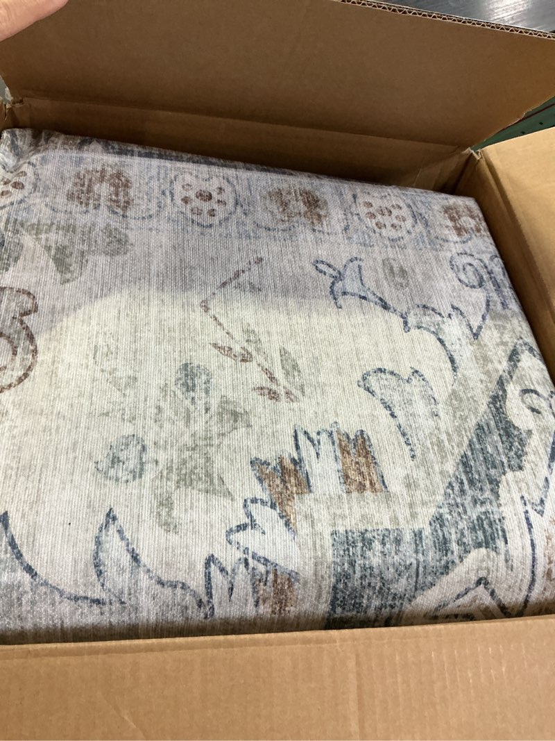 Condition photo showing Good Condition for Washable Area Rugs 8x10 Living Room Boho Non Slip Thin Carpet Stain Resistant Vintage Linen Printed Oriental Foldable Distressed Rug for Bedroom Indoor House 8'x10' (No Pile Tight) Linen/Gray/Onyx/Chestnut
