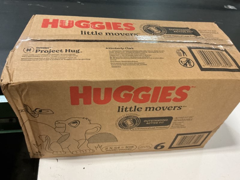 Condition photo showing New/Like New for Huggies Size 6 Diapers, Little Movers Baby Diapers, Size 6 (35+ lbs), 108 Count (2 Packs of 54), Packaging May Vary