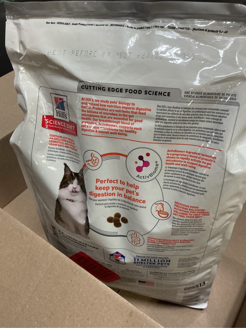 Condition photo showing New/Like New for (bbd 05/2027)  hill's science diet adult 1-6 perfect digestion dry cat food, chicken, barley, & whole oats, 13 lb. bag chicken, brown rice, & whole oats 13 pound (pack of 1)