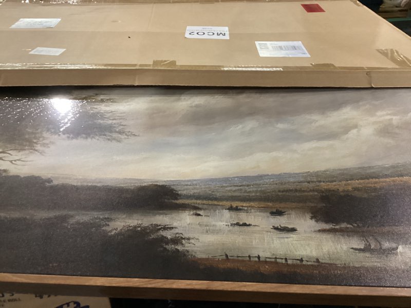 SHENIFY Vintage Landscape Framed Wall Art Riverside Scenery Farmhouse Decor Retro Boat Travel Painti