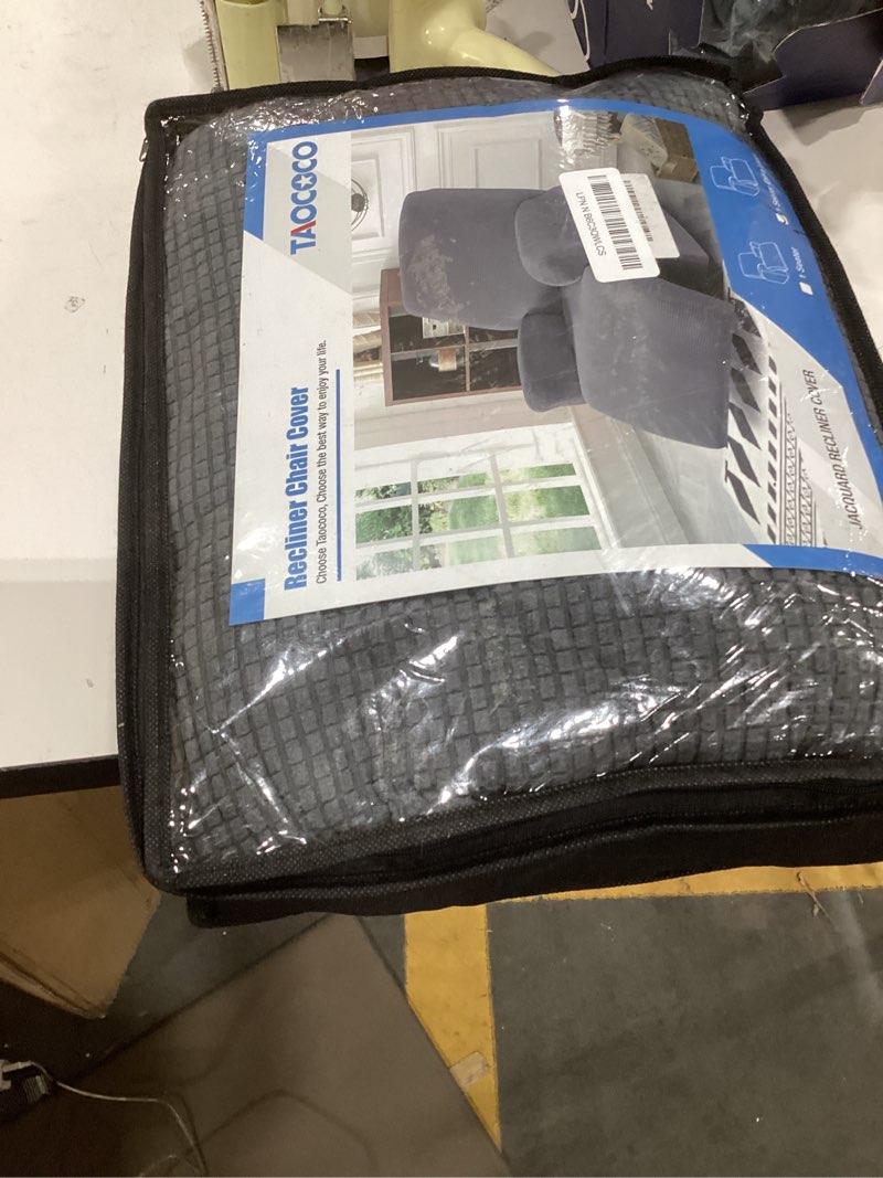 Condition photo showing As Is for taococo oversized recliner chair covers, 1 seater streach recliner covers soft couch protector furniture protector covers with elastic chair cover jacquard pattern (grey) grey 1 seat-x large
