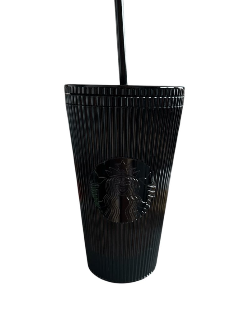 starbucks 2024 black pleated metallic plastic cold cup - 16 oz ***item: hh81