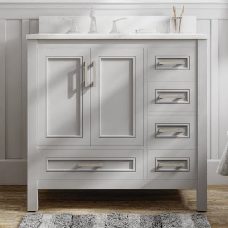 1k+ views last week allen + roth crest hill 36-in muse gray undermount single sink bathroom vanity with engineered