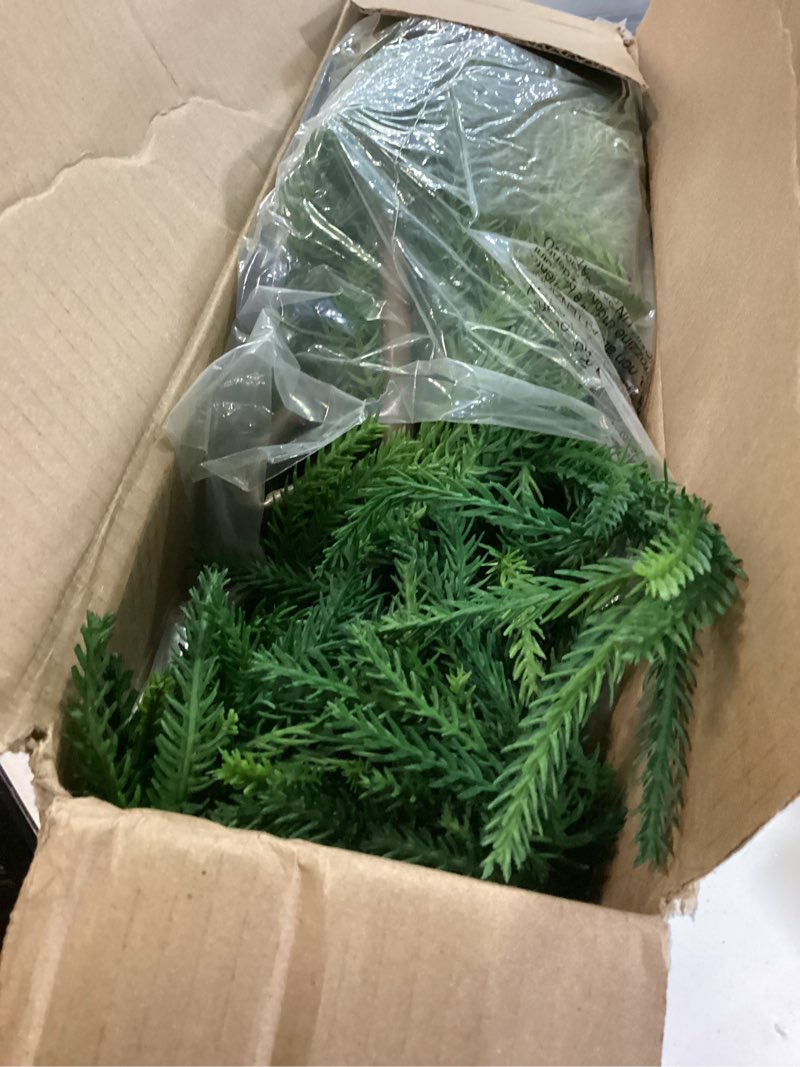Condition photo showing Good Condition for 1 Pcs Artificial Norfolk Pine Garlands Christmas, 15 FT Dense Real Touch Winter Pine Garland Ornament, Green Artificial Greenery Garland for Table, Mantle, Wall, Indoor, Outdoor Christmas Decorations Norfolk Garland 15 FT-1 PCS