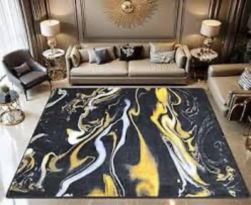 6x9 Area Marble Rugs Washable Rug Ink Paper Abstract Texture Black Silver Gold Rugs Soft Non-Slip In