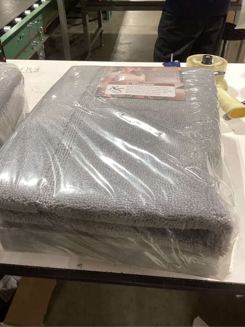 Condition photo showing New/Like New for JSEI Non-Slip Bathroom Rugs, Self Adhesive No Sliding Bath Rugs Set of 2, Machine Washable Absorbent Bath Mat Set for Tub Shower & Single Sink 24”x36”+24”x60”, Light Grey, Rectangular Pattern Light Grey 24''x36''+24''x60''(Rectangular Pattern)