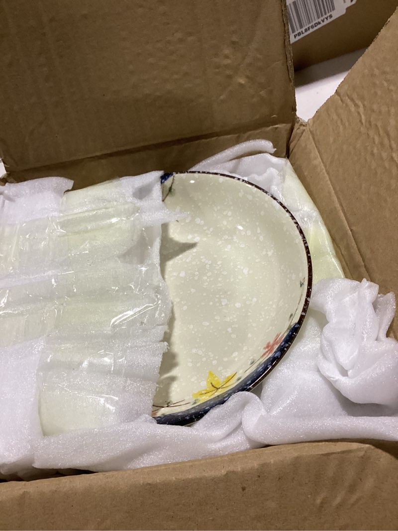Condition photo showing Good Condition for japanese ceramic dinner plate set of 4, 8" vintage deep pasta bowls with 1.57" high rim, microwave & oven safe porcelain serving dishes for salad, steak & soup cream white