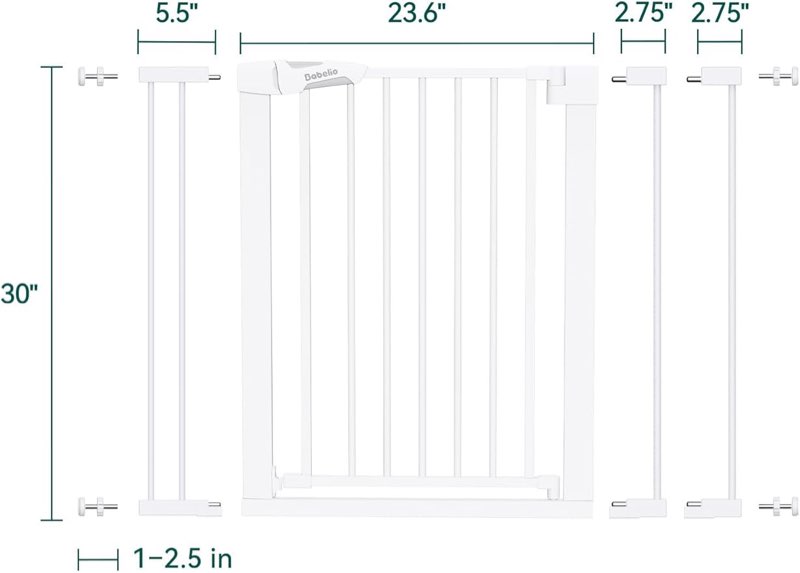 BABELIO Safety Gate Door Fits for Stairs, Narrow and Wide Doorways with Auto Close, Easy Install, No Drilling, Pressure Mounted for Baby, Child, Pets, Dog/Puppy, 26''-40'', White