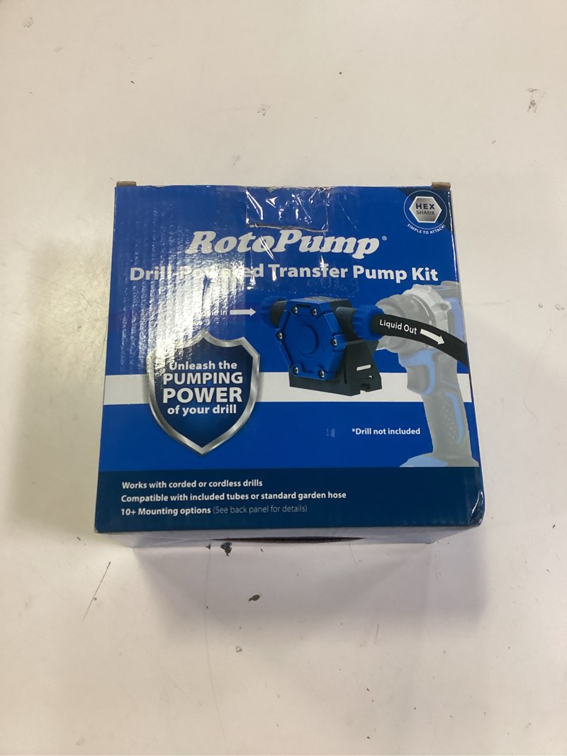 Condition photo showing New/Like New for rotopump drill-powered transfer pump kit plastic kit
