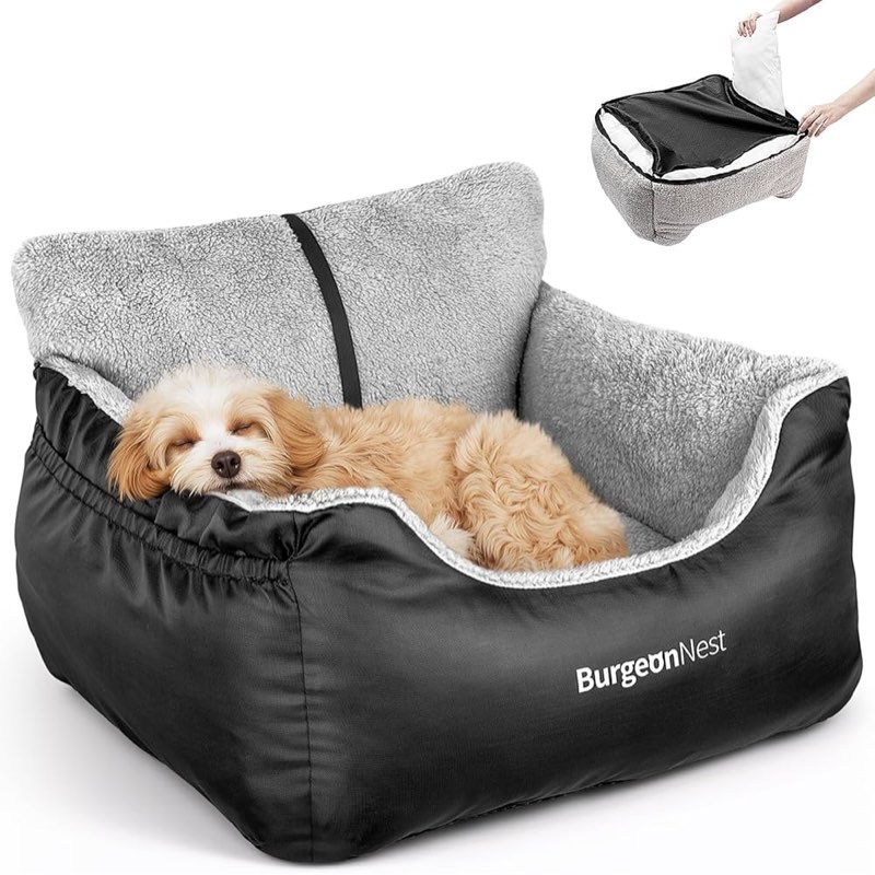 BurgeonNest Dog Car Seat for Small Dogs, Soft Pet Car Travel Home Bed Under 25 lbs, Fully Detachable