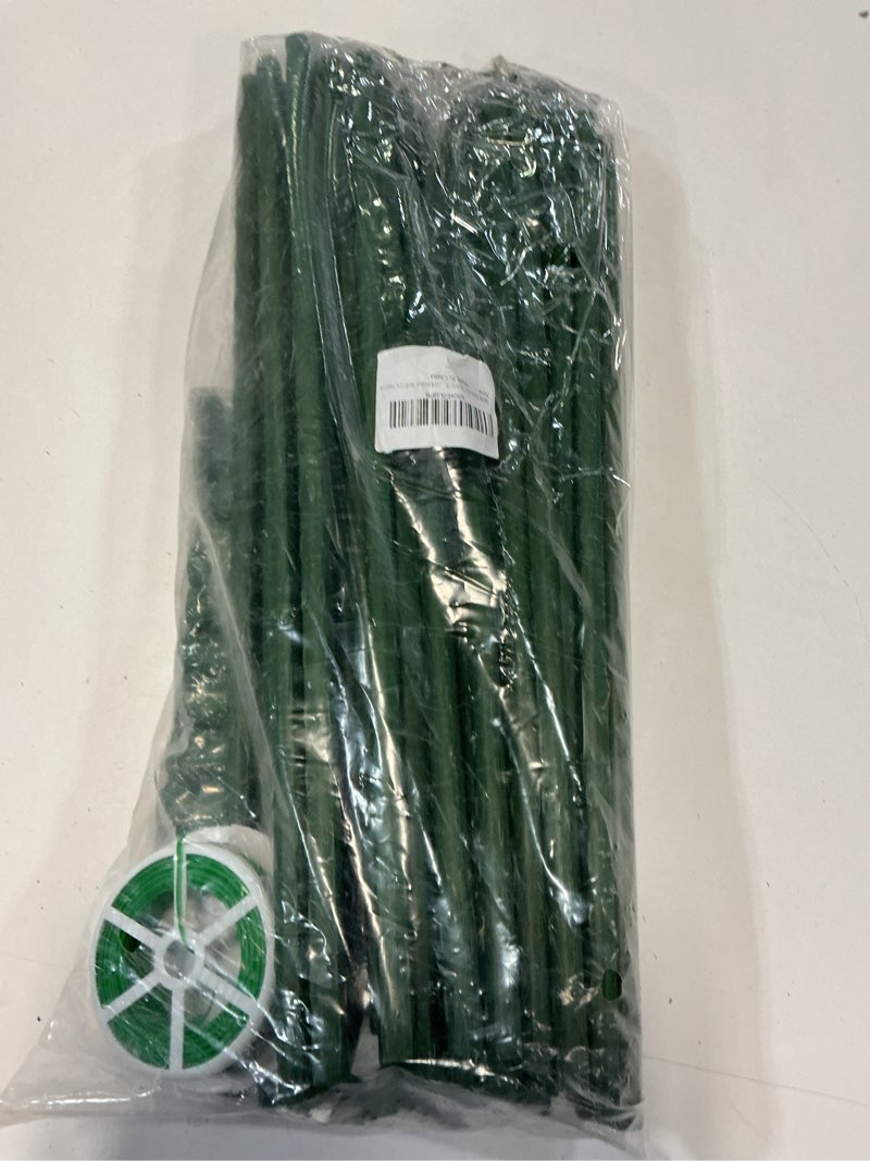 Condition photo showing Good Condition for garden stakes kit, 40 sets 16 inch 0.43" in diameter steel plant stick support (with accessories total 91 pcs), diy 3ft 4ft 5ft 6ft 7ft sturdy tomato stakes for indoor & outdoor gardening supplies 16 inch-40 pack