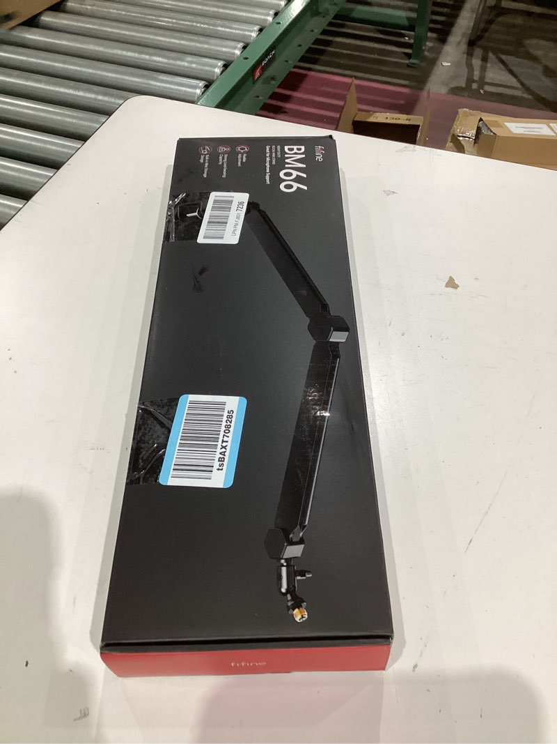 Condition photo showing New/Like New for FIFINE Mic Arm Stand, Microphone Boom Arm with Desk Clamp, Cable Channels, 3/8" to 5/8" Threads, Heavy Metal Microphone Stand for Podcast, Vocal Recording, Gaming-BM66 Black BM66 Black (Without Extension Tube)