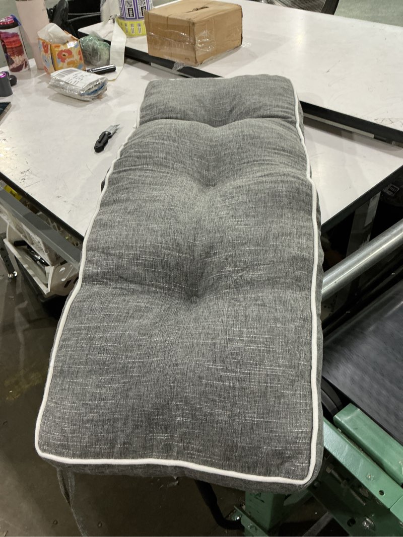 Condition photo showing As Is for ipynbap bench cushion, 42 x 16 inch patio furniture cushions with durable ties, soft memory foam bench cushions for indoor/outdoor furniture with non-slip bottom, kitchen&dining, dark grey dark grey 42*16+4”