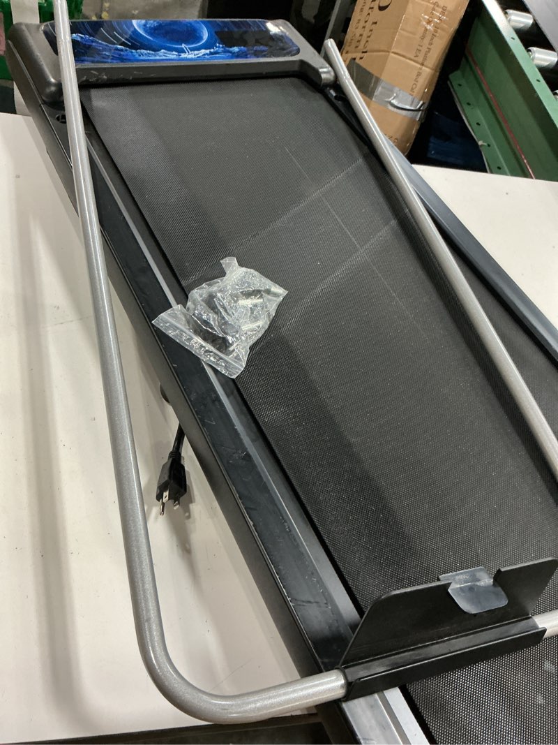 Condition photo showing As Is for hoelll treadmills for home small with 0%-8% incline and app sync, compact under desk walking treadmill pad with handle bar removable, remote control and led display, 2.5hp blue