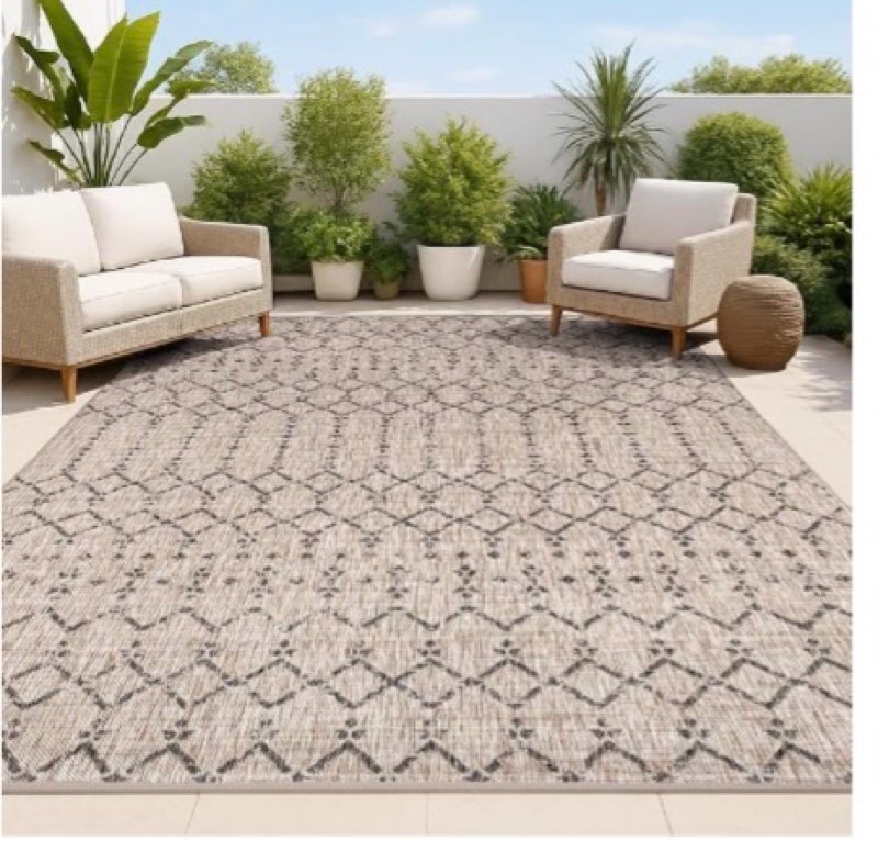 jonathan y moroccan geometric indoor outdoor area rug 8x10 black/gray, ourika textured weave for bac