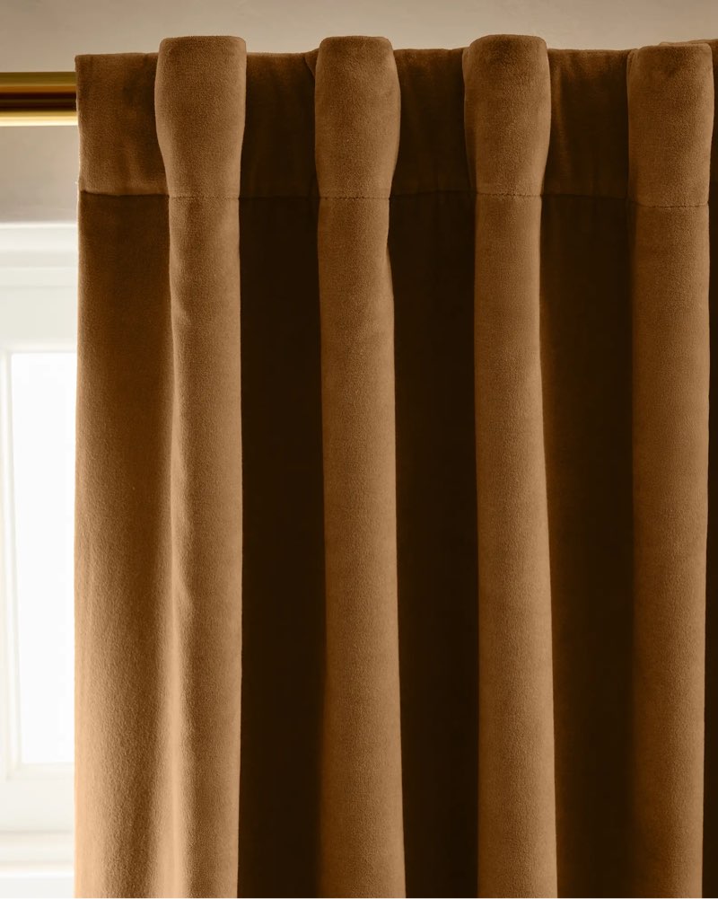 quince cotton velvet room darkening curtain - single panel color camel size 48x96