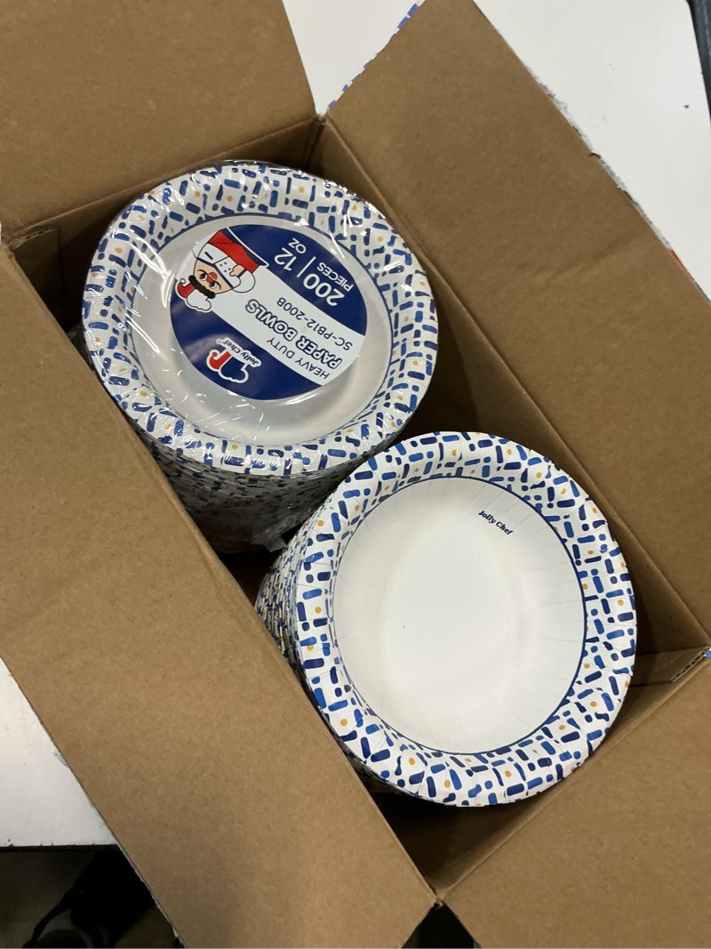 Condition photo showing Good Condition for jolly chef 12 oz paper bowls 200 count, soak-proof, heavy duty small disposable bowls bulk for snacks, desserts, breakfast, lunch, and party use 200 count (pack of 1,12oz)
