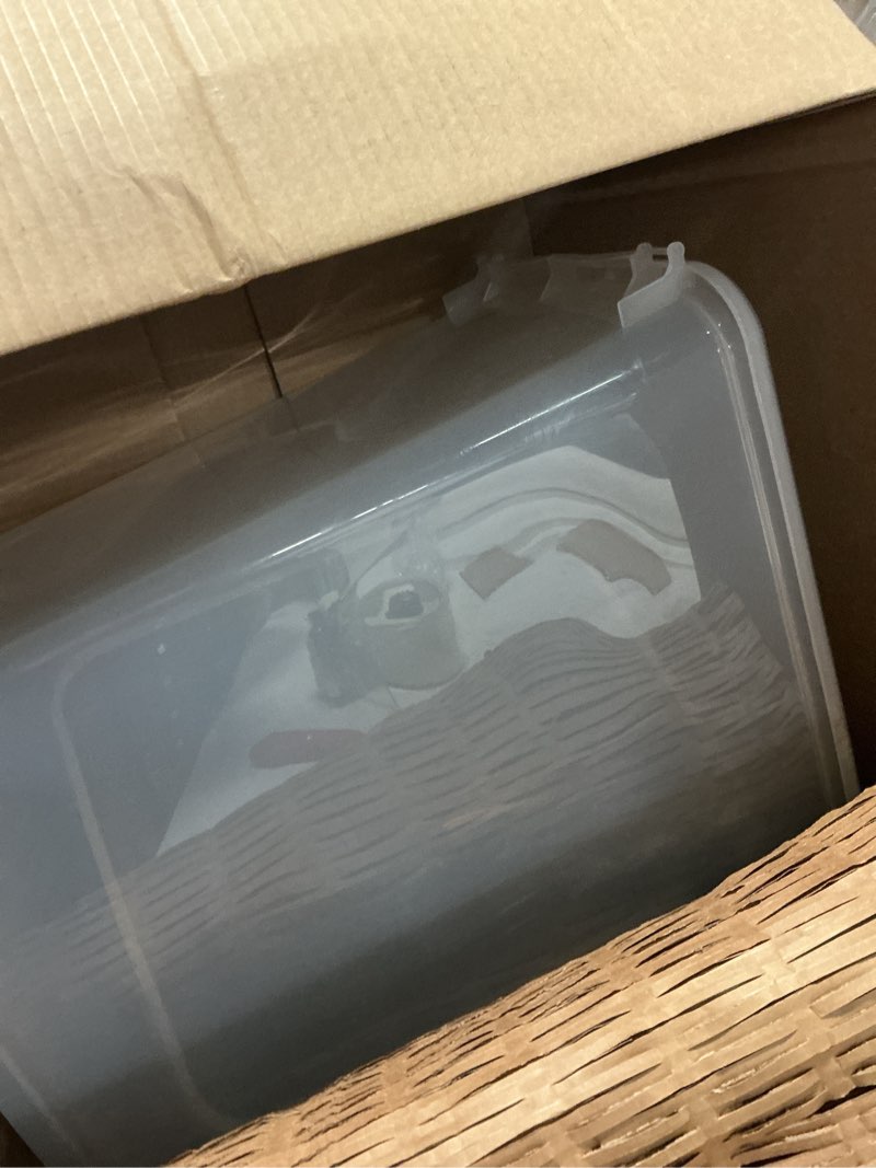 Condition photo showing Good Condition for Amazon Basics Airtight Dog Food Storage Container with Scoop and Wheels, 69 QT, Gray