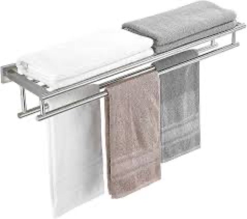 RTCUL Towel Rack with Shelf 32 Inch Double Towel Racks for Bathroom Brushed Nickel Bath Towel Holder
