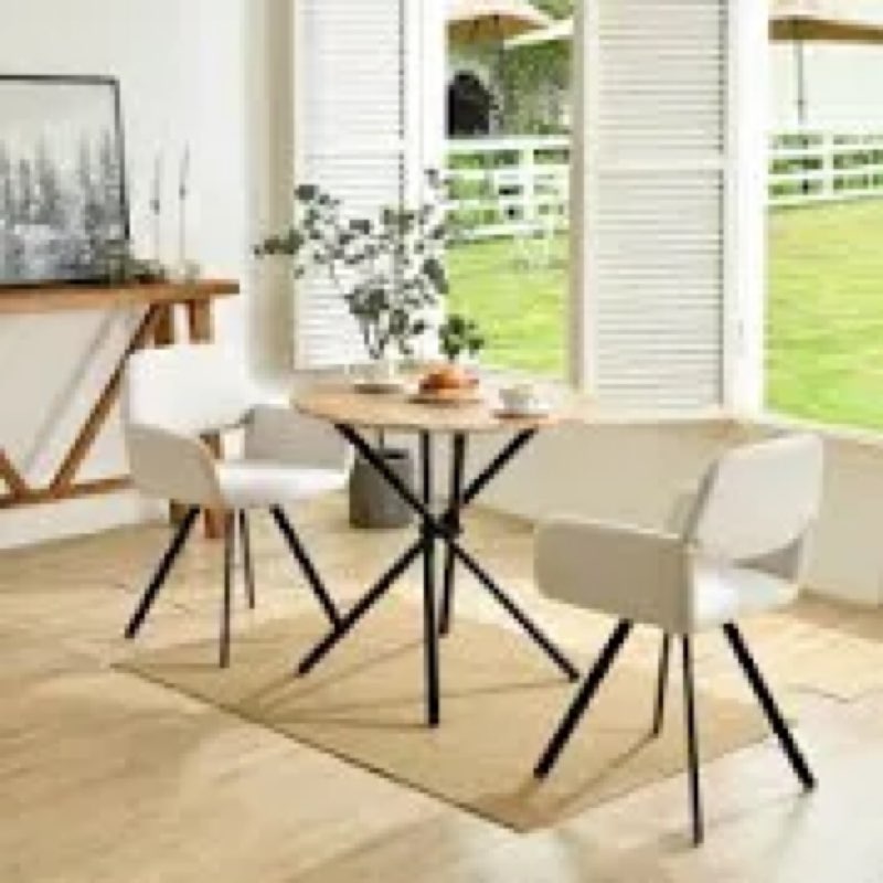 Harjovan 3 pieces Modern Dining Set Round Table Swivel Upholstered Chairs for Small Spaces Dining Room 