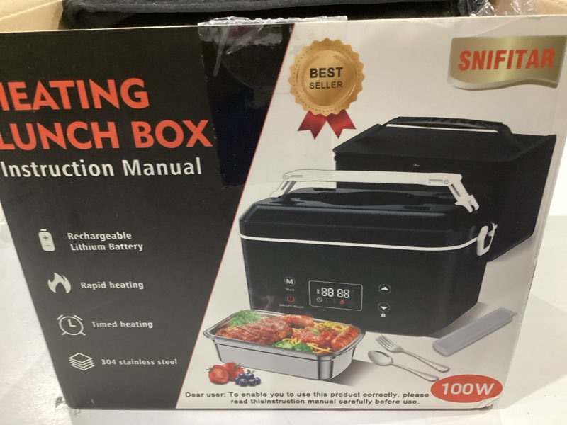 Condition photo showing New/Like New for Cordless Electric Heated Lunch Box,Pro 24000mah Heated Lunch Box,Battery Powered, 1.2L Portable Food Heater-3D-5 Side Heating-Intelligent Temperature Control,Suitable For Trucks,Offices,Travel Black/White