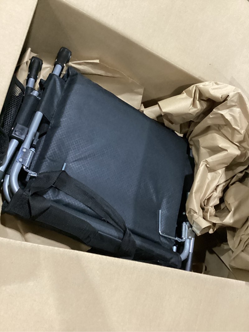Condition photo showing Good Condition for let's camp folding stadium seat bleacher chair with cup holder, mesh bag and hide hooks, portable stadium chair with back and cushion black grey - 2 pcs