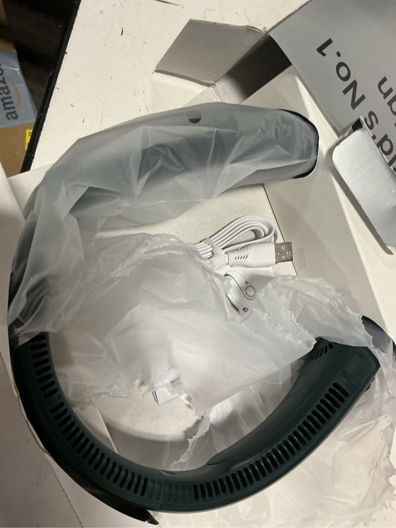 Condition photo showing Good Condition for jisulife portable neck fan, hands free bladeless fan, 5 speeds, 4000 mah battery operated wearable personal fan, twistable, rechargeable, gift for women men-dark green