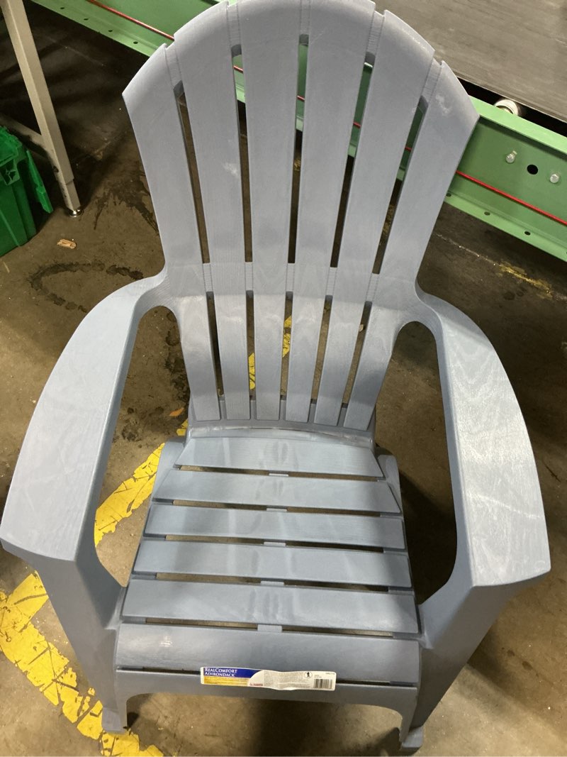 Condition photo showing As Is for adams patio stackable bluestone plastic frame stationary adirondack chair with slat seat
