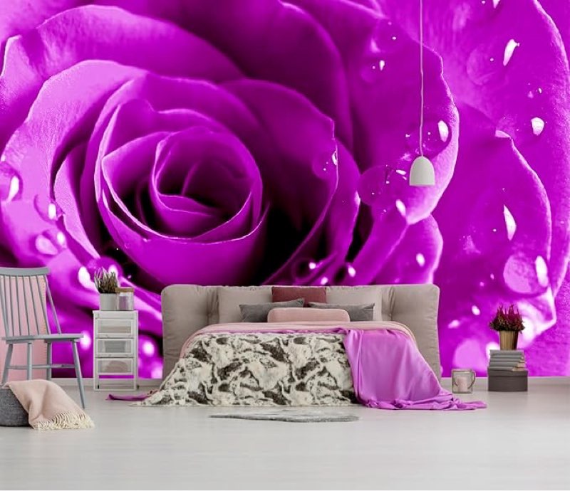 Large Purple Floral Wallpaper for Bedroom Rose Flower Wall Mural?Not Peel and Stick?