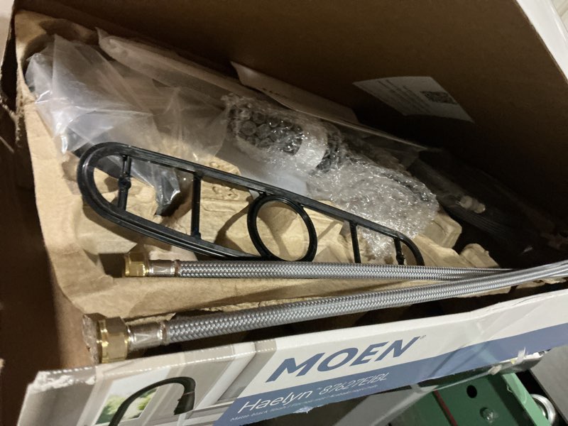 Condition photo showing As Is for moen 87627eibl haelyn matte black single-handle pull-down kitchen faucet with led light colorcue temperature indicator and soap dispenser