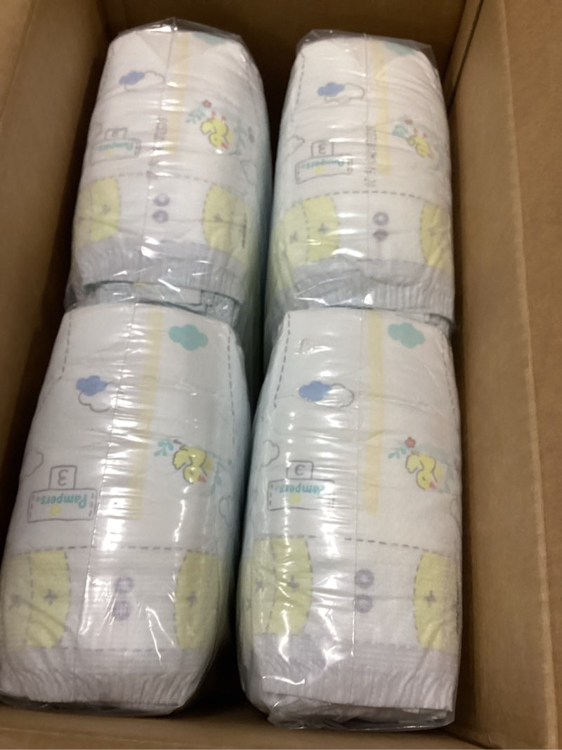 Condition photo showing New/Like New for pampers swaddlers diapers, size 3 (13-26 lbs), 136 count, absorbent, keeps baby dry and comfortable, skin safe disposable baby diaper (packaging may vary) size 3 136