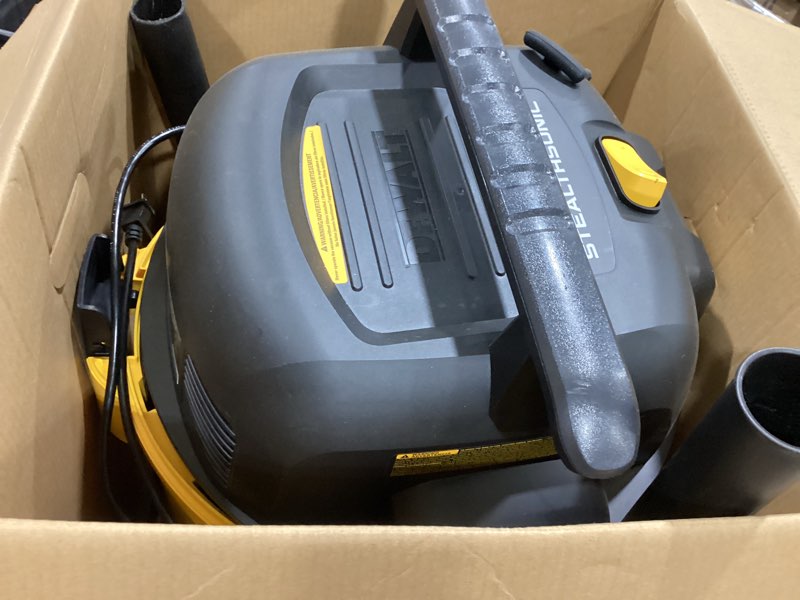 Condition photo showing As Is for dewalt stealthsonic quiet 9-gallon 5-hp corded wet/dry shop vacuum with accessories included