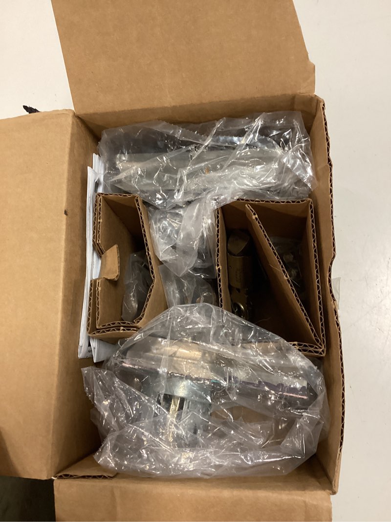 Condition photo showing As Is for schlage touch camelot electronic lock with lever handle, touchscreen keypad, keyless front door entry, satin nickel, fe695 cam 619 acc satin nickel accent lever