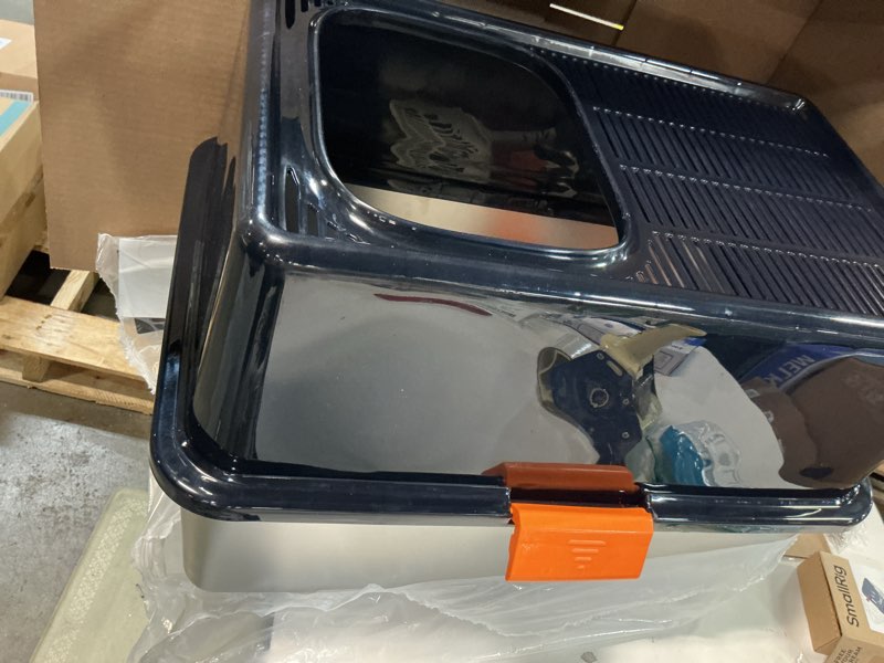 Condition photo showing Good Condition for MEEXPAWS Stainless Steel Cat Litter Box Top Entry XL Large with Lid, 8'' High Side Metal Cat Litter Box for Big Cats, Top Cover with Slot, Non-Stick, Easy Clean, Include Litter Scoop Blue