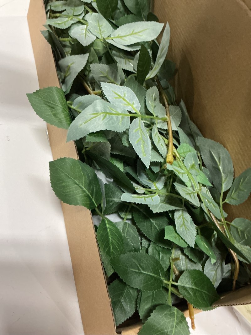 Condition photo showing Good Condition for Ling's Moment Artificial Rose Leaf Greenery Garland - 6 Pack, Candle Vines, Faux Splicable 2.3ft Stems for Table Centerpieces, Lantern Rings, Hanging Backdrop Floral Arrangements & Wedding Arches Rose Leaf Basic Green