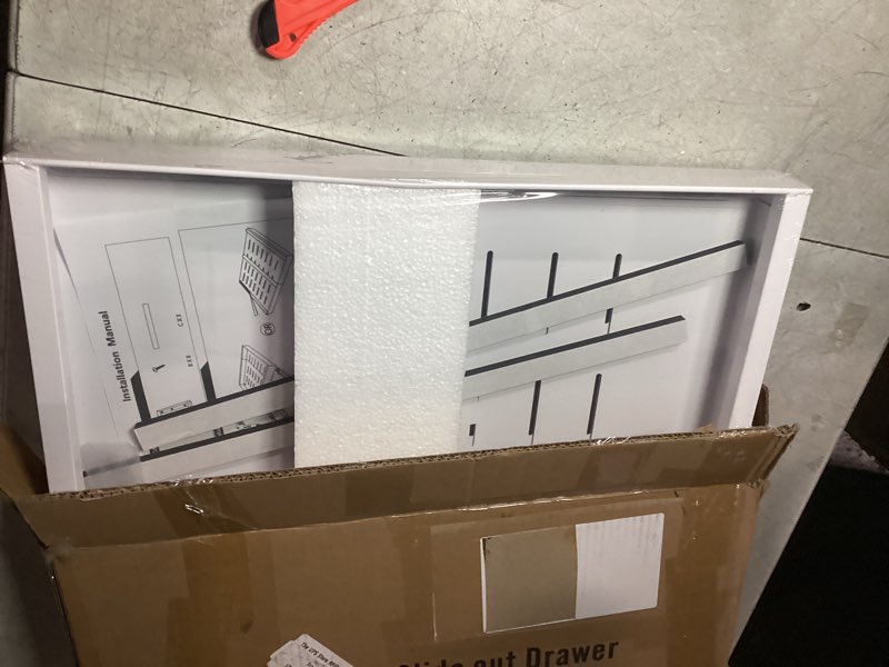 Condition photo showing New/Like New for PAKETA 1 Pack Expandable Pull Out Cabinet Organizer, 21'' Deep Pull Out Drawers for Cabinets, Upgrade 3 Slide Rails Sliding Drawers for Cabinet with Adhesive Nano Film (White) 21"D X 12-20"W (1 Pack) White