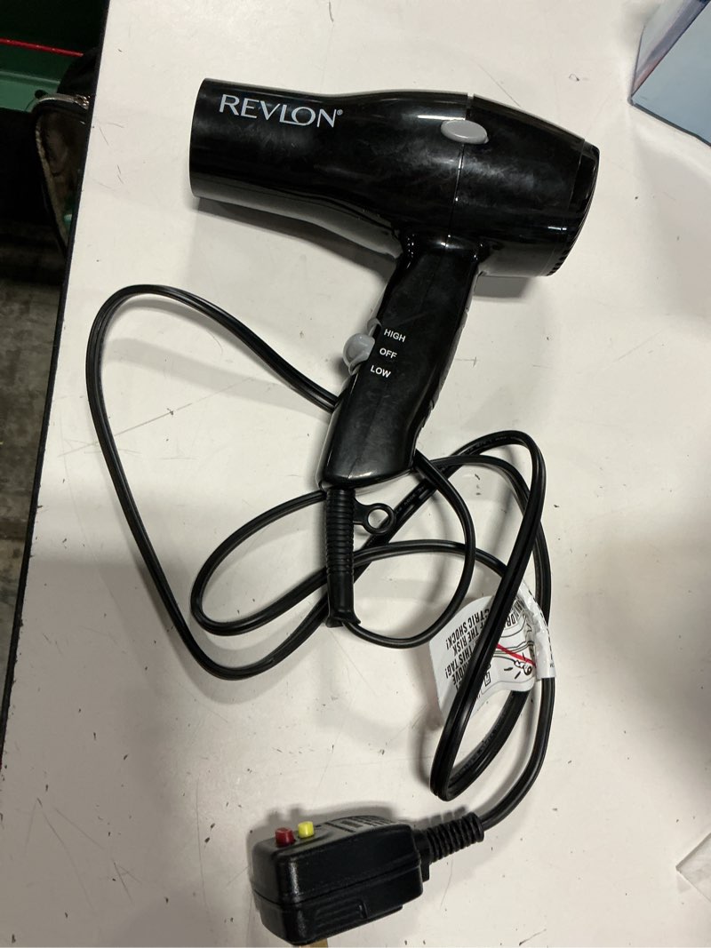 Condition photo showing As Is for revlon compact hair dryer | 1875w lightweight design, perfect for travel, (black) | lightweight design, 2 heat/speed settings, hanging ring