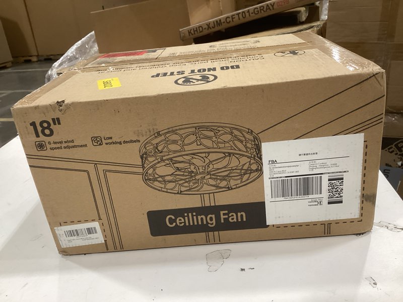 Condition photo showing New/Like New for lediary caged ceiling fans with lights, white flush mount ceiling fan with remote&app, small low profile bladeless ceiling fan light fixture for bedroom, kitchen, dining room-white gold color