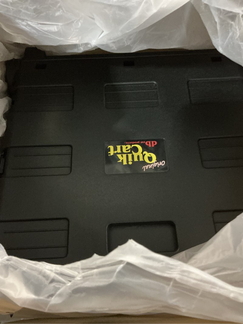 Condition photo showing Good Condition for dbest products Quik Cart Collapsible Rolling Crate on Wheels for Teachers Tote Basket 80 lbs Capacity, Made from Heavy Duty Plastic Used as a Seat, Black Standard Black