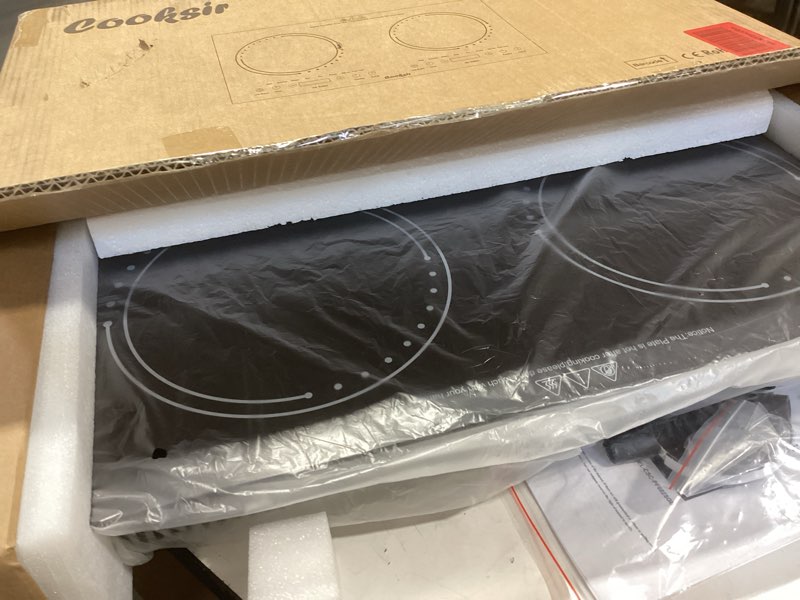 Condition photo showing Good Condition for 2 burner electric cooktop - 24 inch(23.6"x 13.8") built-in & countertop electric stove top, 120v double burner ceramic cooktop portable with safety lock, timer, touch control, 110v plug in