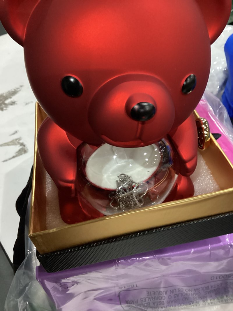 Condition photo showing Good Condition for suturun cute teddy bear with preserved rose,eternal flowers rotating rose box with necklace romantic gift for her in valentine's day, mother's day,weddings,anniversaries,and bridal showers