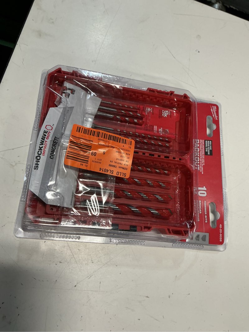 Condition photo showing As Is for shockwave carbide hammer drill bit set. (10-piece)