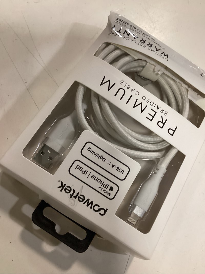 Condition photo showing As Is for liquipel powertek ipad & iphone lightning charger cable, fast charging 6ft mfi, premium white