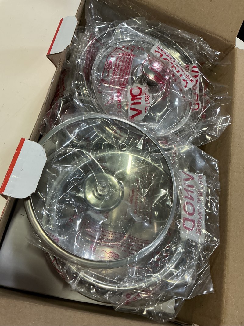 Condition photo showing Good Condition for vinod bremen stainless steel saucepot set of 3 with glass lid | 2.5mm thick base | riveted sturdy handle | | induction and gas base - silver