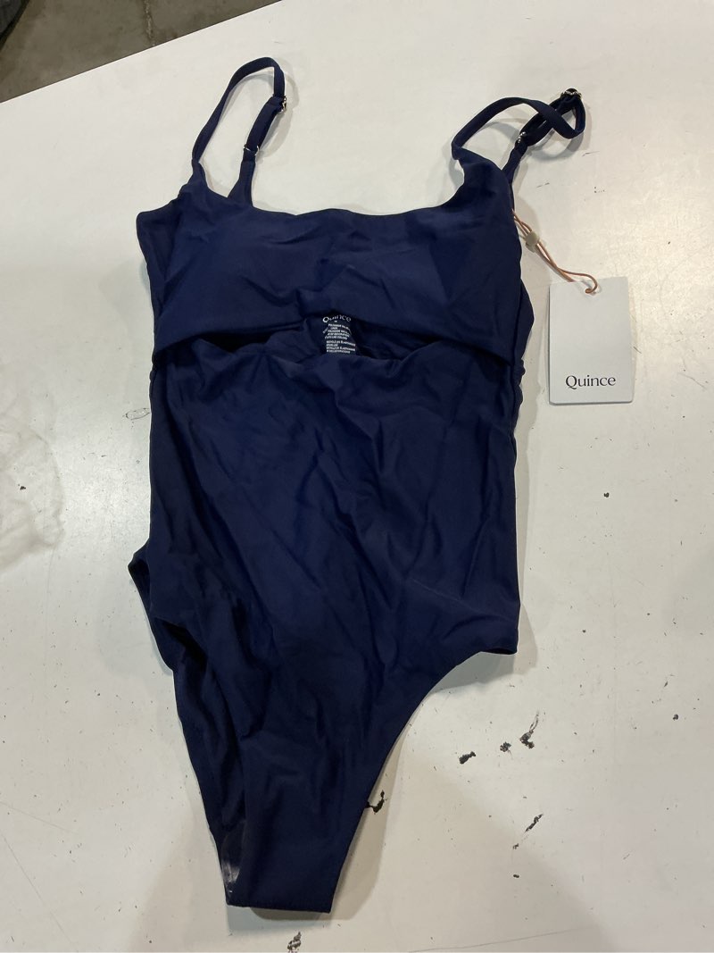 Condition photo showing New/Like New for italian cut out one-piece swimsuit, m, deep navy