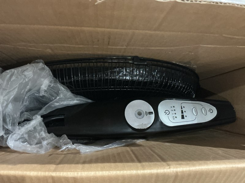 Condition photo showing As Is for black+decker 18" oscillating stand fan with remote control black: adjustable height, 3 speeds, etl listed