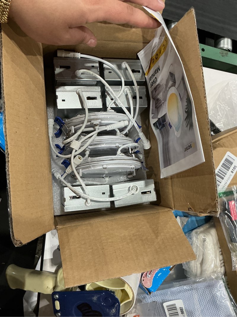 Condition photo showing New/Like New for ensenior 6 pack 4 inch ultra-thin led recessed light with junction box, 2700k-6000k selectable, 9w 75w eqv, dimmable, 750lm high brightness - etl certified 4 inch 2700/3000/3500/4000/5000/6000k - 6cct white