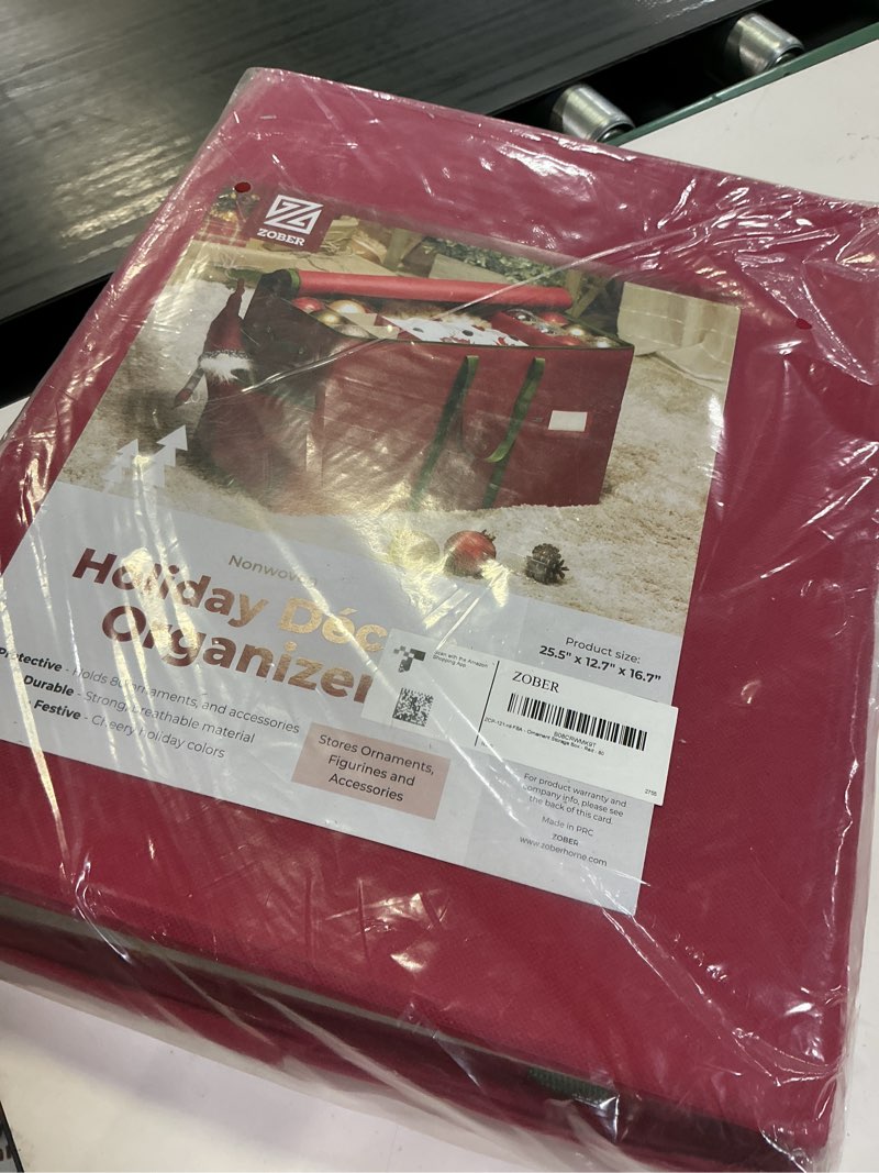 Condition photo showing New/Like New for zober large christmas ornament storage box - stores 80 3" ornaments, with dividers - with large compartment for figurines, and accessories, durable christmas containers holder (red, 80-3" ornaments) red 80 - 3" ornaments