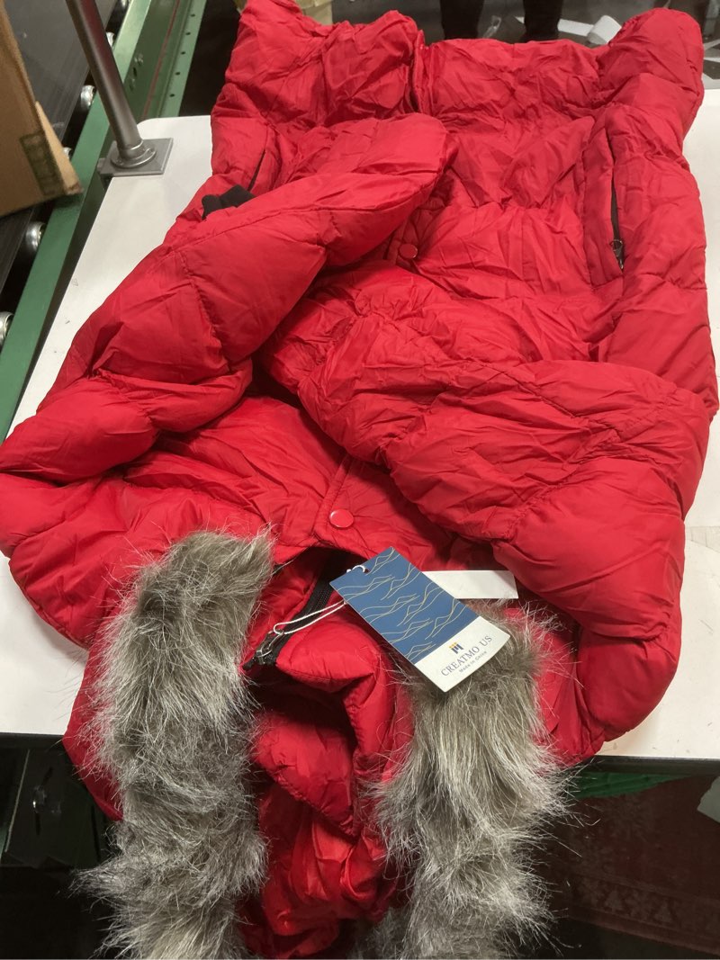 Condition photo showing New/Like New for CREATMO US Women's Winter Snow Jacket Long Fur Puffer Coat With Removable Faux Fur Trim Red Large