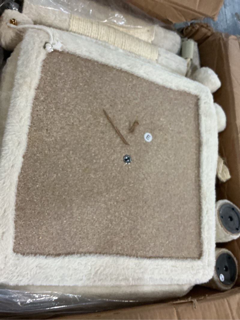 Condition photo showing As Is for feandrea cat tree, 56.3-inch cat tower, multi-level plush condo with 11 scratching posts, 2 perches, hammock, cave, beige upct15be
